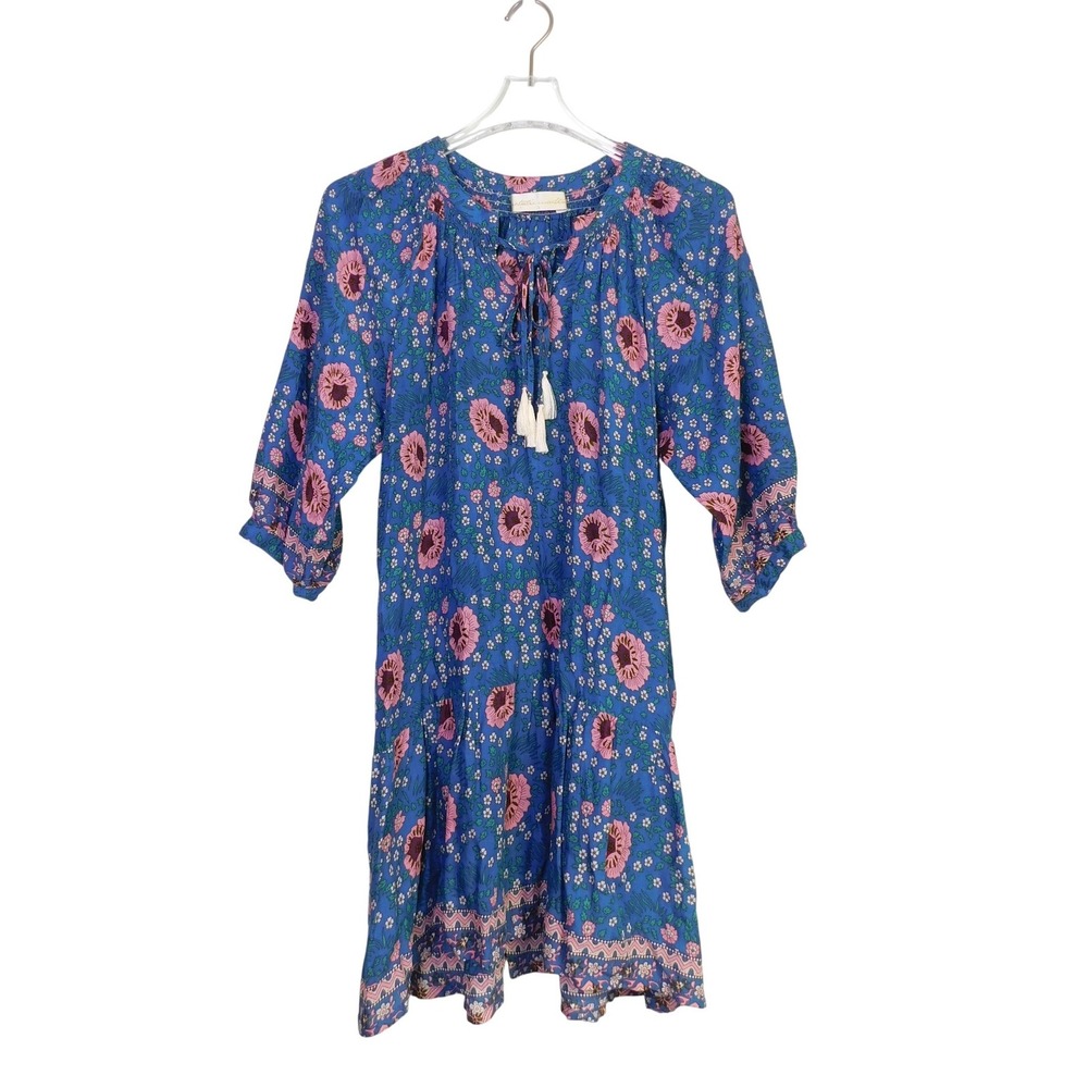 Natalie Martin Stevie Dress Vintage Flowers Azure Blue‎ Floral Silk Mini Small